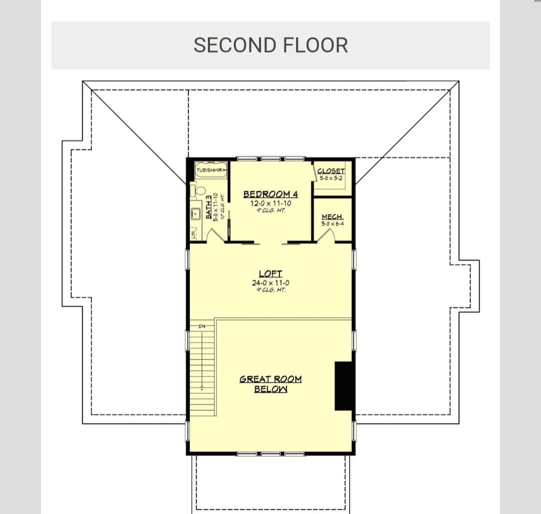 A floorplan for the second floor of a Barndominium.
