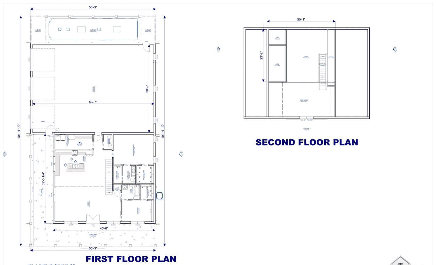 A floorplan for a Barndominium.
