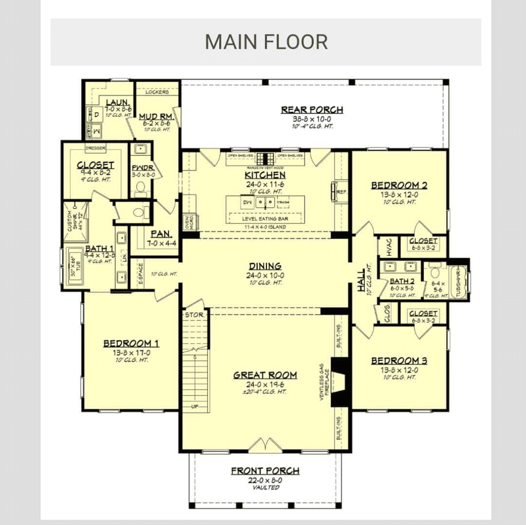 A floorplan for the main floor of a Barndominium.