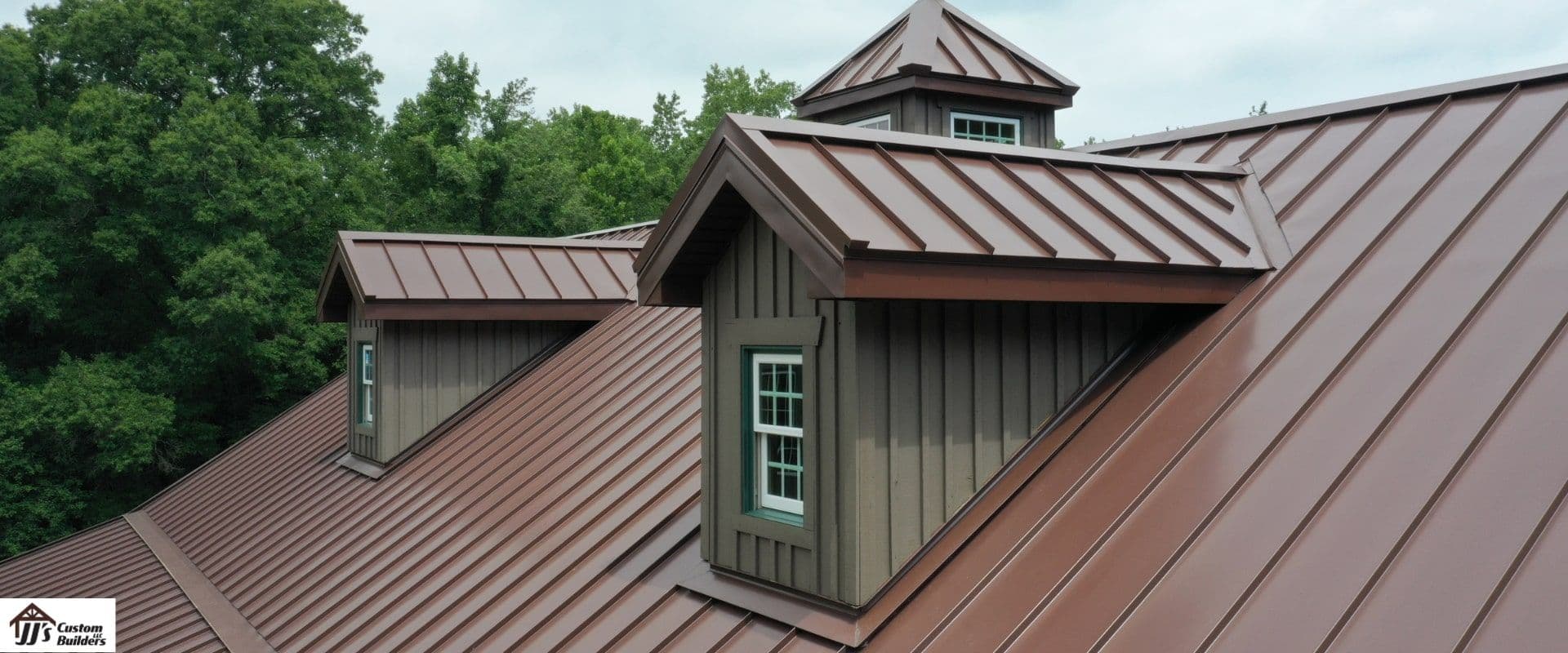 A brown building with brown metal roofing.