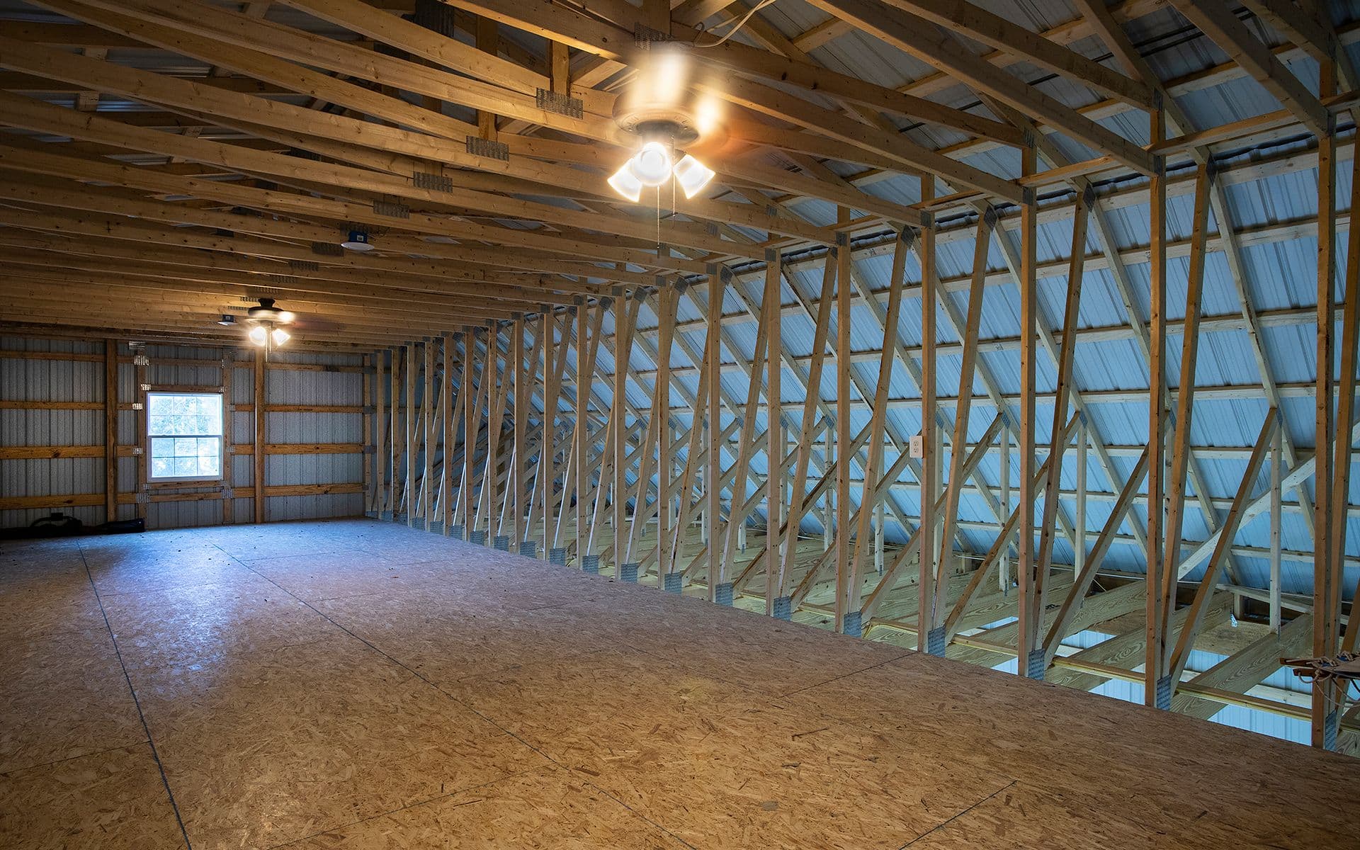 A loft space above a pole barn.