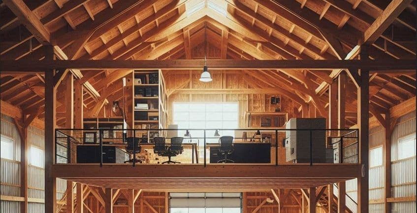 A second floor mezzanine in a in Post Frame building.