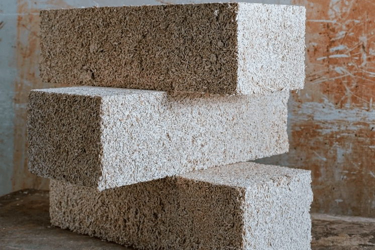 A stack of bricks made of hemp.